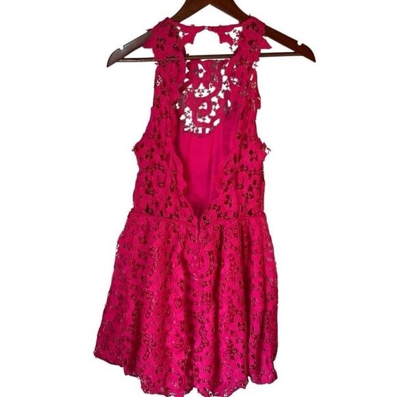 Saylor Hot Pink Lace Backless Mini Bubble Skirt Dress, M Pockets! - Picture 4 of 16